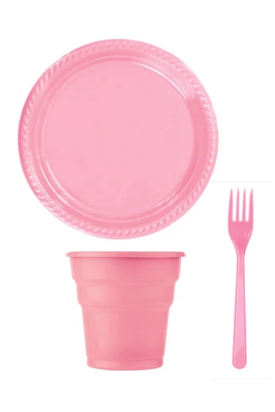 Pembe Tabak Bardak Çatal Set 75 Parça