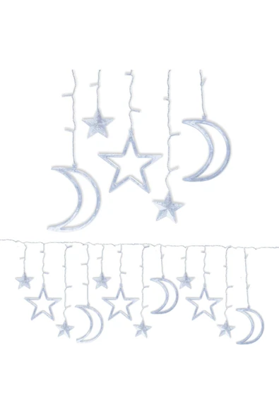 Ramazan Temalı Pilli Perde Led Gün Işığı Party Country Ay Yıldız 19 cm ürün görseli 1