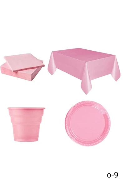 25 Kişilik Pembe Ekonomik Tabak Bardak Çatal Seti