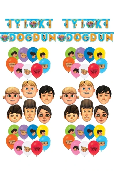 Rafadan Tayfa 10 Adet Balon 6 Adet Maske Ve Iyi Ki Doğdun Flama Doğum Günü Seti ürün görseli