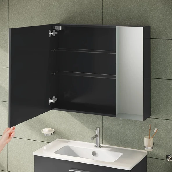 Vitra Mia Asimetrik Dolaplı Ayna, 80 cm, Parlak Antrasit 67705 - 2