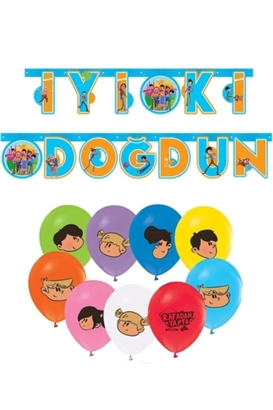Rafadan Tayfa 10 Adet Balon 6 Adet Maske Ve Iyi Ki Doğdun Flama Doğum Günü Seti - Resim 2