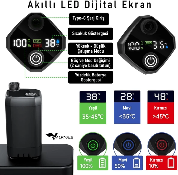 Valkyrie Akıllı LED Ekranlı Taşınabilir Duş & Su Pompası – Kamp Bahçe ve Seyahat için Şarjlı Kolay Kurulum - 7