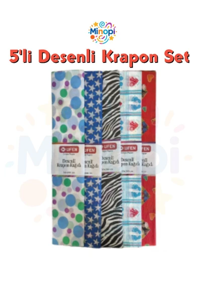 Minopi Desenli Krapon Kağıdı 5'li Paket Karışık Desen Paket 50x200 cm