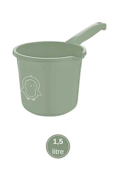 2’li Bebek Banyo Su Kovası ve Maşrapası Seti, Saplı Oluklu Kova 13lt ve Maşrapa 1,5lt Set Yeşil - Resim 3