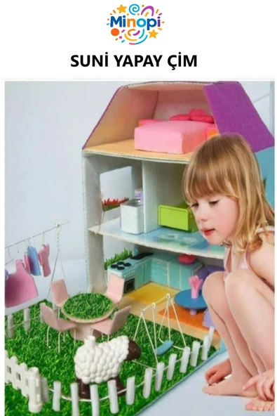 Minopi ( 5 Adet ) Yapay Çim A4 20x30 cm A4 Boyutunda Maket Çim Dekoratif Yapay Çim Halı Teraryum Suni Çim - 4
