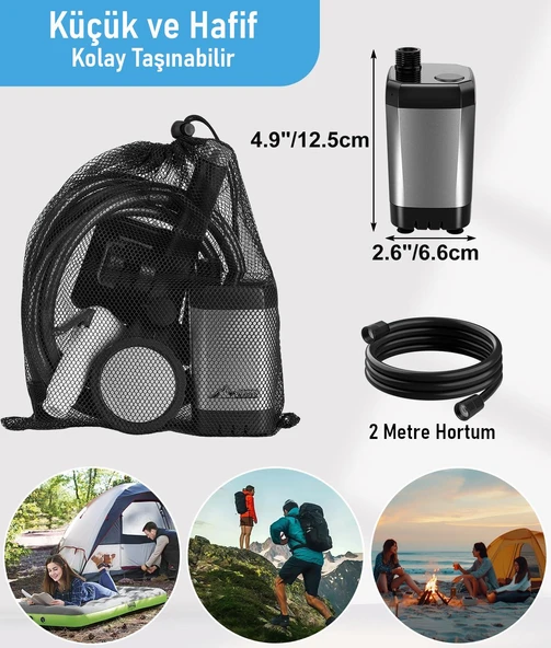Valkyrie Akıllı LED Ekranlı Taşınabilir Duş & Su Pompası – Kamp Bahçe ve Seyahat için Şarjlı Kolay Kurulum - 6