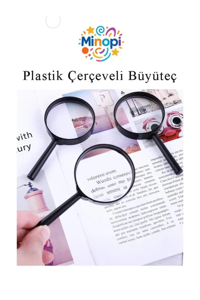 Minopi Plastik Çerçeve Saplı Büyüteç Mercek Deney Malzemesi - 60 mm - 2
