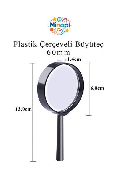 Minopi Plastik Çerçeve Saplı Büyüteç Mercek Deney Malzemesi - 60 mm