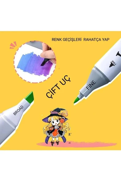 Minopi Çift Uçlu Marker Kalem Seti 60 lı Özel Plastik Kutulu - 4