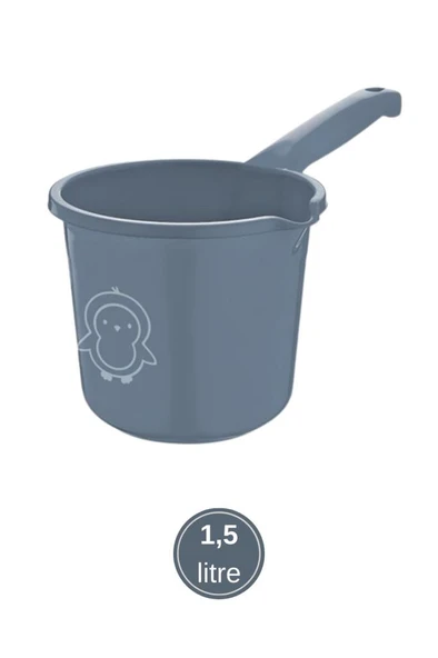 2’li Bebek Banyo Su Kovası ve Maşrapası Seti, Saplı Oluklu Kova 13lt ve Maşrapa 1,5lt Set Mavi - Resim 3