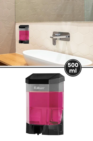 Duvara Monte Siyah Sıvı Sabunluk F032S, Mutfak Banyo Duş Şampuan Dezenfektan Sabun Dispanseri 500 ml - 1