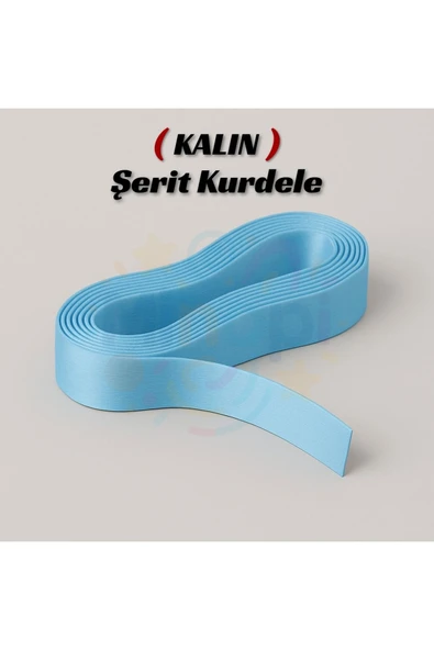 Minopi Açık Mavi Saten Kurdele 2 Cm 10 Metre, Bohça Çeyiz Özel Gün Süsleme Kurdelesi - 1