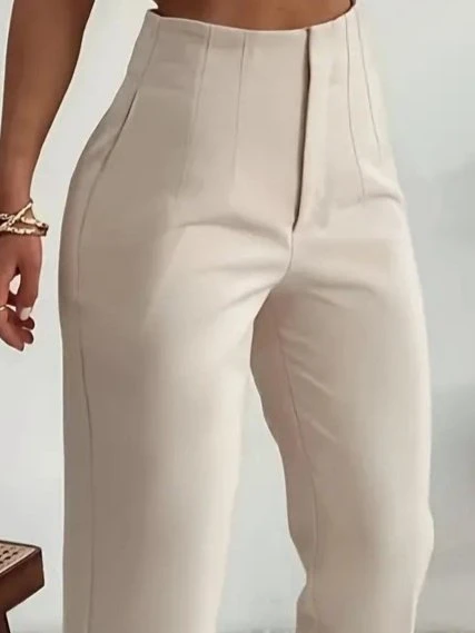 Kadın Yüksek Bel önden Fermuarlı Ithal Krep Pantolon - Resim 2