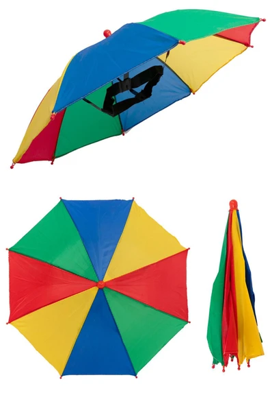 Kafaya Takılan Şapka Şemsiye Gölgelik Plaj Yazlık Kafa Şemsiyesi -Gökkuşağı ürün görseli 1