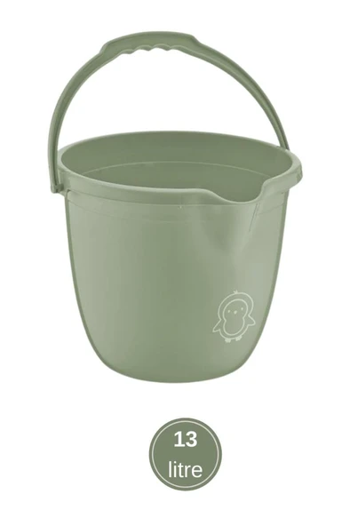 2’li Bebek Banyo Su Kovası ve Maşrapası Seti, Saplı Oluklu Kova 13lt ve Maşrapa 1,5lt Set Yeşil - Resim 2