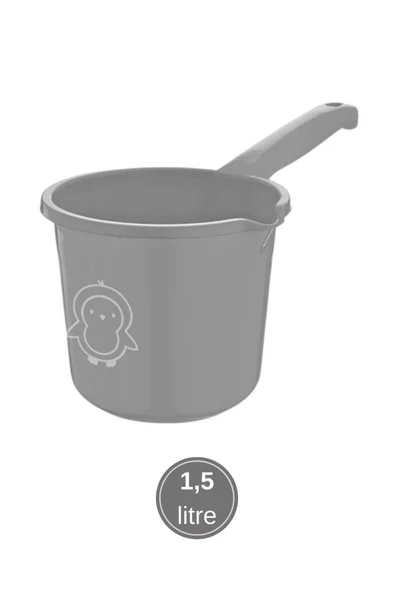 2’li Bebek Banyo Su Kovası ve Maşrapası Seti, Saplı Oluklu Kova 13lt ve Maşrapa 1,5lt Set Gri - Resim 3