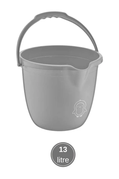 2’li Bebek Banyo Su Kovası ve Maşrapası Seti, Saplı Oluklu Kova 13lt ve Maşrapa 1,5lt Set Gri - Resim 2