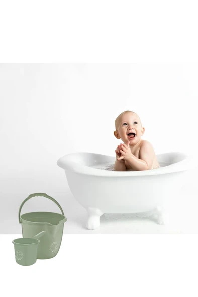 2’li Bebek Banyo Su Kovası ve Maşrapası Seti, Saplı Oluklu Kova 13lt ve Maşrapa 1,5lt Set Yeşil - Resim 4