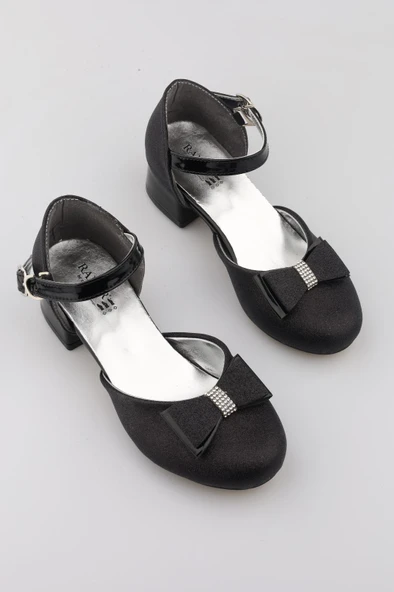 Kız Çocuk Siyah Abiye Simli Kum Detaylı Fiyonklu Ayakkabı - 5