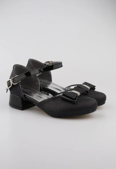 Kız Çocuk Siyah Abiye Simli Kum Detaylı Fiyonklu Ayakkabı - 4