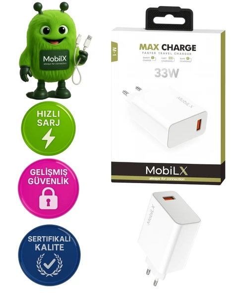 MobiLX M-17 33W Turbo Hızlı Şarj Adaptörü + Type-C USB Kablo | QC 3.0 Destekli - 1
