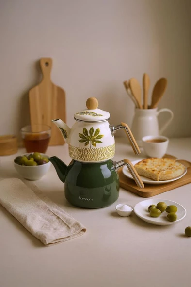 Bambum Unique - Bambu Kulplu Emaye Çaydanlık Takımı Herb - Resim 2