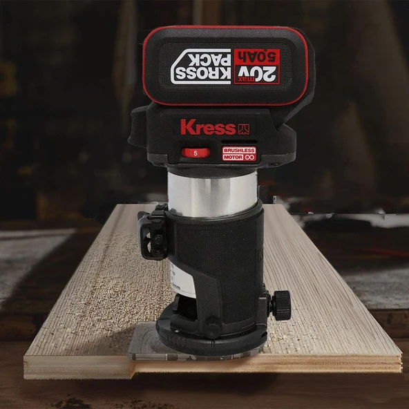 Kress KUD26.91 20Volt Kömürsüz 6/8mm Devir Ayarlı Şarjlı Profesyonel Avuç İçi El Frezesi Formika Tıraşlama (Akü Dahil Değildir) - Resim 4
