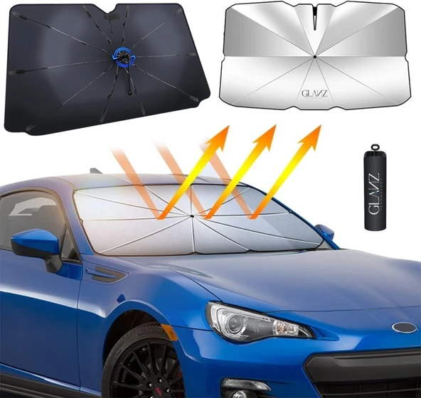 Glanz Premium Güneşlik Şemsiye Oto Katlanabilir Araba Ön Cam Gölgelik Güneş Koruyucu 145-79cm