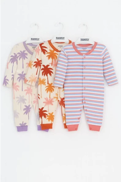 Toontoy Unisex Çok Desenli 3 Lü Paçalı Tulum
