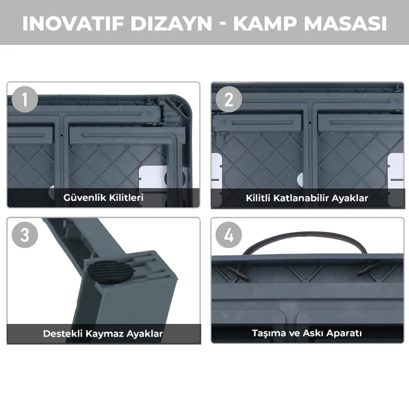 Pikas Büyük Boy Katlanabilir Taşıma Kulplu Portatif Plastik Kamp Ve Balkon Sehpası ( 68X48X55 cm ) - 12
