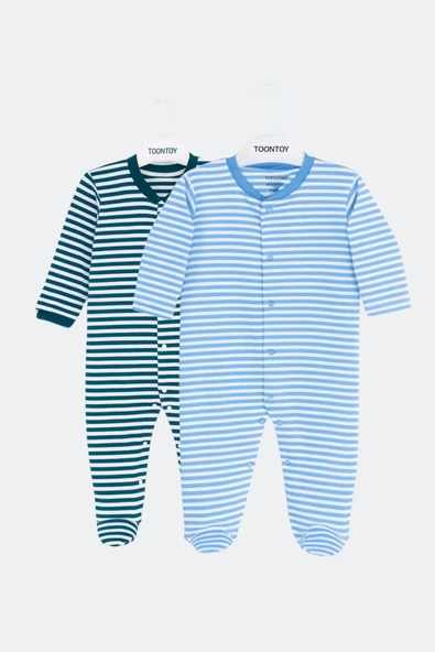 Toontoy Unisex Çizgili 2 Li Patikli Tulum