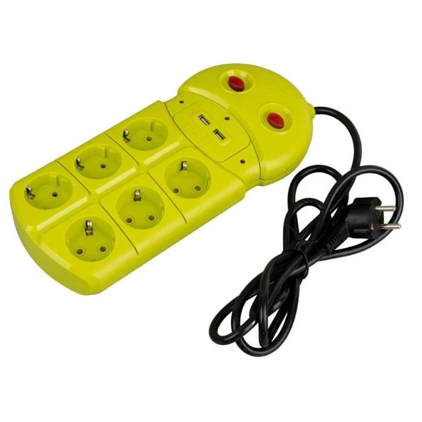 VEA VE-970USB Akım Korumalı Grup Priz 6'Lı 2 USB Girişli 1.5 Metre 2 Anahtarlı - 1