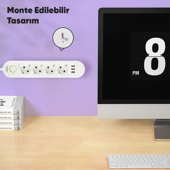VEA VA-21560 Beyaz Akım Korumalı Grup Priz 4'Lü 3 USB Girişli 1.5 Metre Anahtarlı - 7