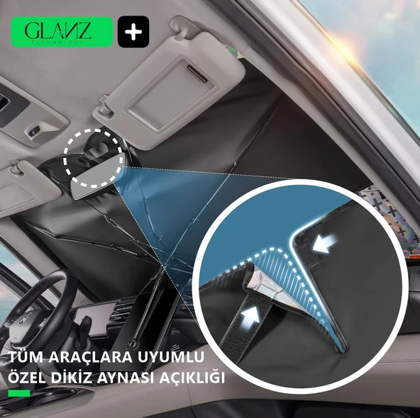 Glanz Premium Güneşlik Şemsiye Oto Katlanabilir Araba Ön Cam Gölgelik Güneş Koruyucu 145-79cm - 3
