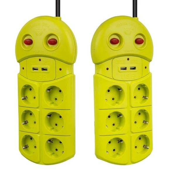 VEA VE-970USB Akım Korumalı Grup Priz 6'Lı 2 USB Girişli 1.5 Metre 2 Anahtarlı - 3