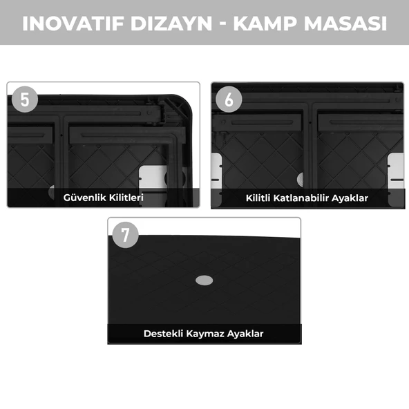 Pikas Büyük Boy Katlanabilir Taşıma Kulplu Portatif Plastik Kamp Ve Balkon Sehpası ( 68X48X55 cm ) - 5