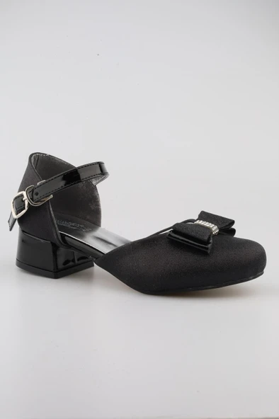 Kız Çocuk Siyah Abiye Simli Kum Detaylı Fiyonklu Ayakkabı - 3