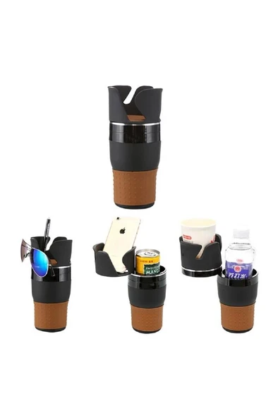 Araç İçi Bardaklık 3 Ayrı Kat Kupa Bardak Şişe Telefon Tutucu Kahve İçecek Termos Gözük Tutacağı - 8