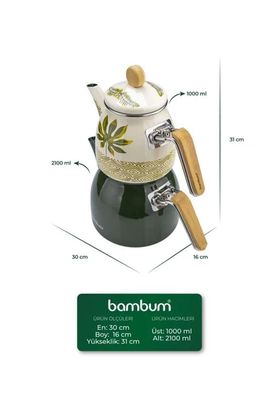 Bambum Unique - Bambu Kulplu Emaye Çaydanlık Takımı Herb - Resim 5