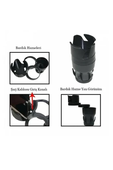 Araç İçi Bardaklık 3 Ayrı Kat Kupa Bardak Şişe Telefon Tutucu Kahve İçecek Termos Gözük Tutacağı - 4