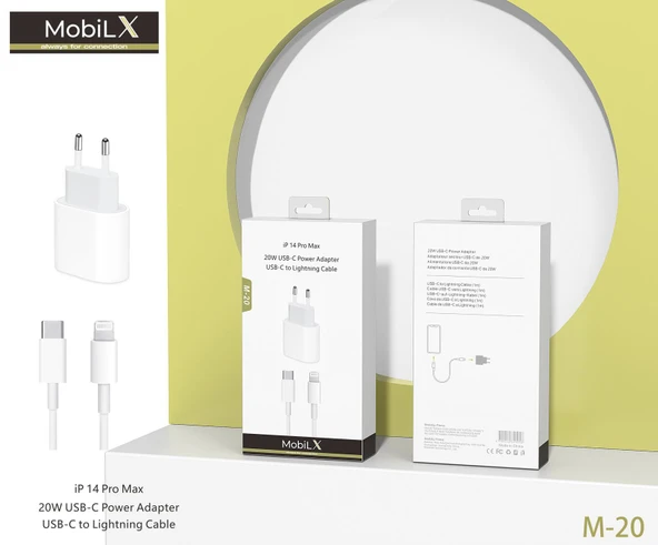 MobiLX M-20 20W iPhone 8–14 Pro Max Uyumlu Hızlı Şarj Adaptörü + USB-C to Lightning Kablo - 5