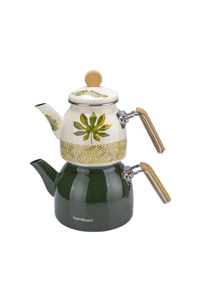 Bambum Unique - Bambu Kulplu Emaye Çaydanlık Takımı Herb - Resim 4