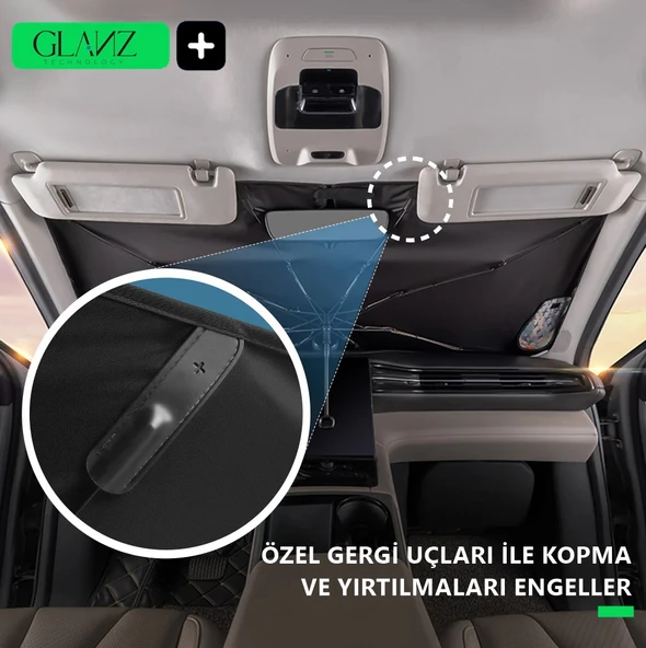 Glanz Premium Güneşlik Şemsiye Oto Katlanabilir Araba Ön Cam Gölgelik Güneş Koruyucu 145-79cm - 5
