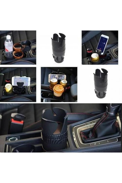 Araç İçi Bardaklık 3 Ayrı Kat Kupa Bardak Şişe Telefon Tutucu Kahve İçecek Termos Gözük Tutacağı - 5