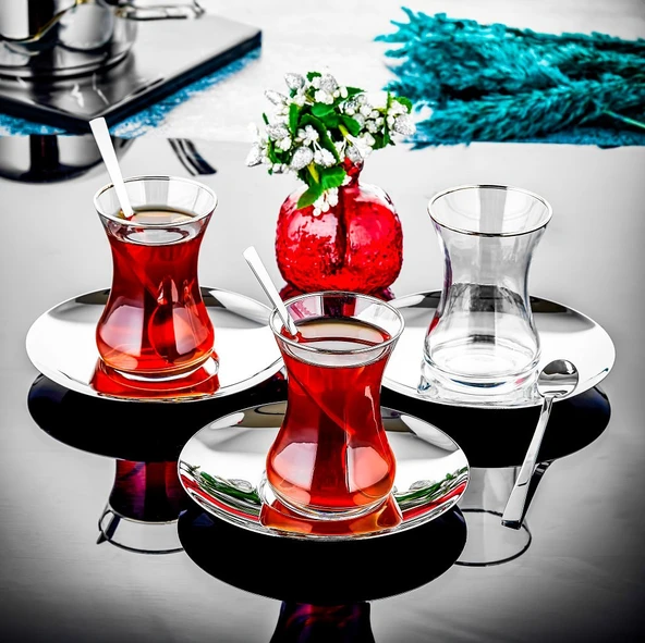 Özlife ela platin çay seti - 12 parça çay seti takımı (kaşıksız) ürün görseli 1