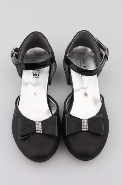 Kız Çocuk Siyah Abiye Simli Kum Detaylı Fiyonklu Ayakkabı - 2