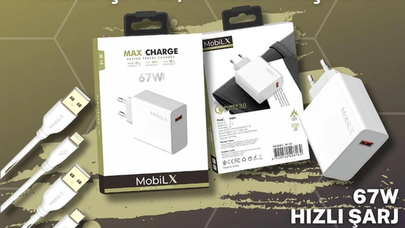 MobilX 67 Watt Turbo Max Hızlı Şarj Aleti + Type C Usb kablo - 2