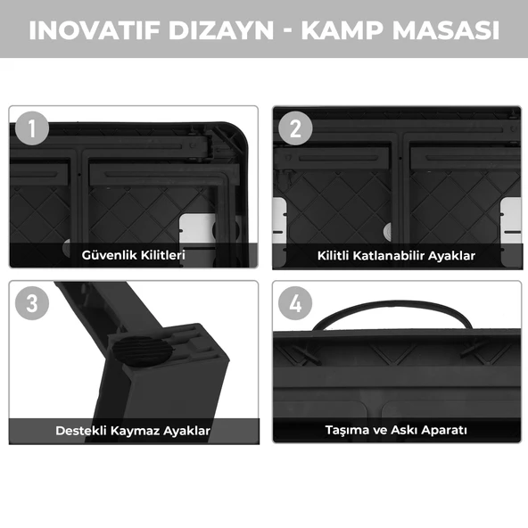 Pikas Büyük Boy Katlanabilir Taşıma Kulplu Portatif Plastik Kamp Ve Balkon Sehpası ( 68X48X55 cm ) - 4