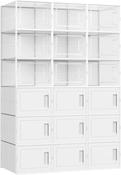 SONGMICS Ayakkabı Kutuları, 18'li Set, Plastik Kutular, Spor Ayakkabılar için, 44 Bedene Kadar Ayakkabılar için, 9 Şeffaf Kutu ve 9 Beyaz Kutu LSP009W01 Outlet